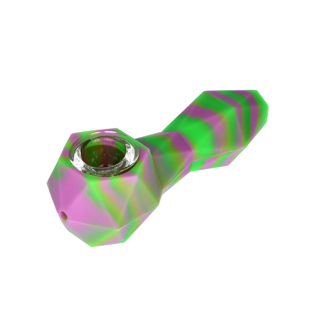 Silicone Spoon Pipe with Glass Bowl | Random Color | 4.5 Inch | green/purple | side view 2