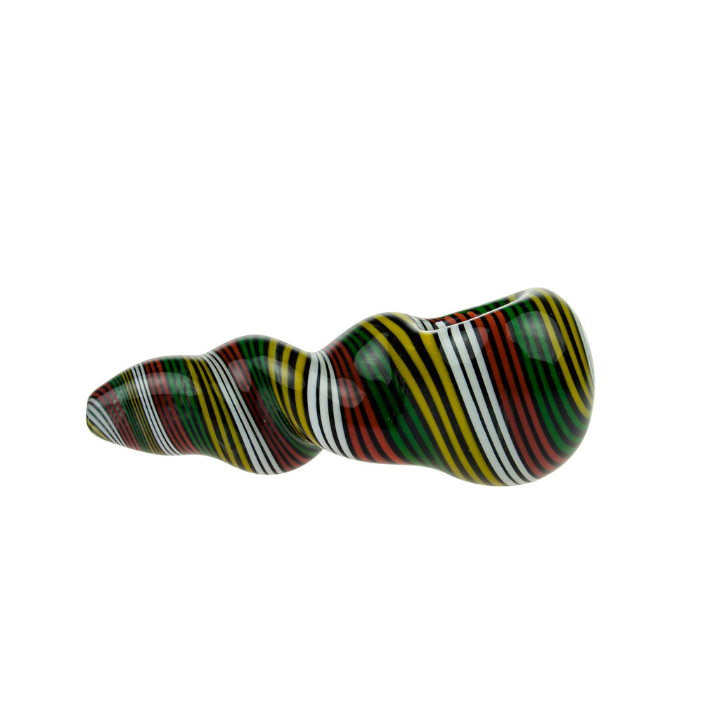 G-Spot Glass Spoon Pipe - Blue Glass with Dark Rasta Stripes - Side view 3