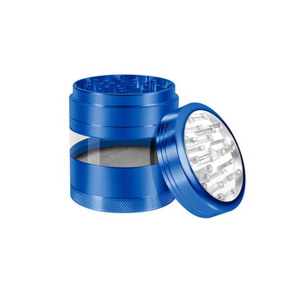Grinder with clear Mid-section and Magnetic Window Lid | 62mm | Blue