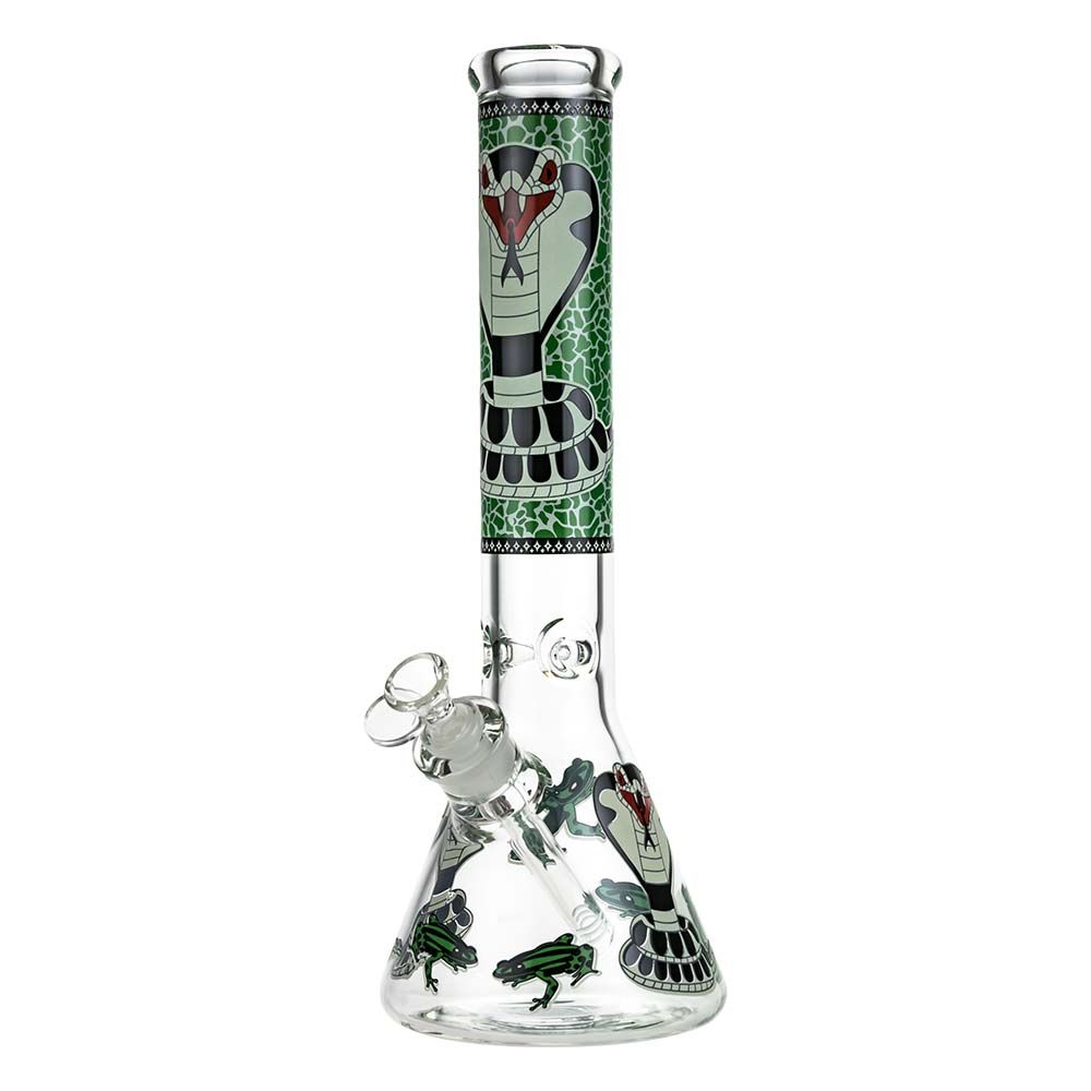 Beaker Ice Bong with Glow in the Dark Cobra Print | Green | Side view 1
