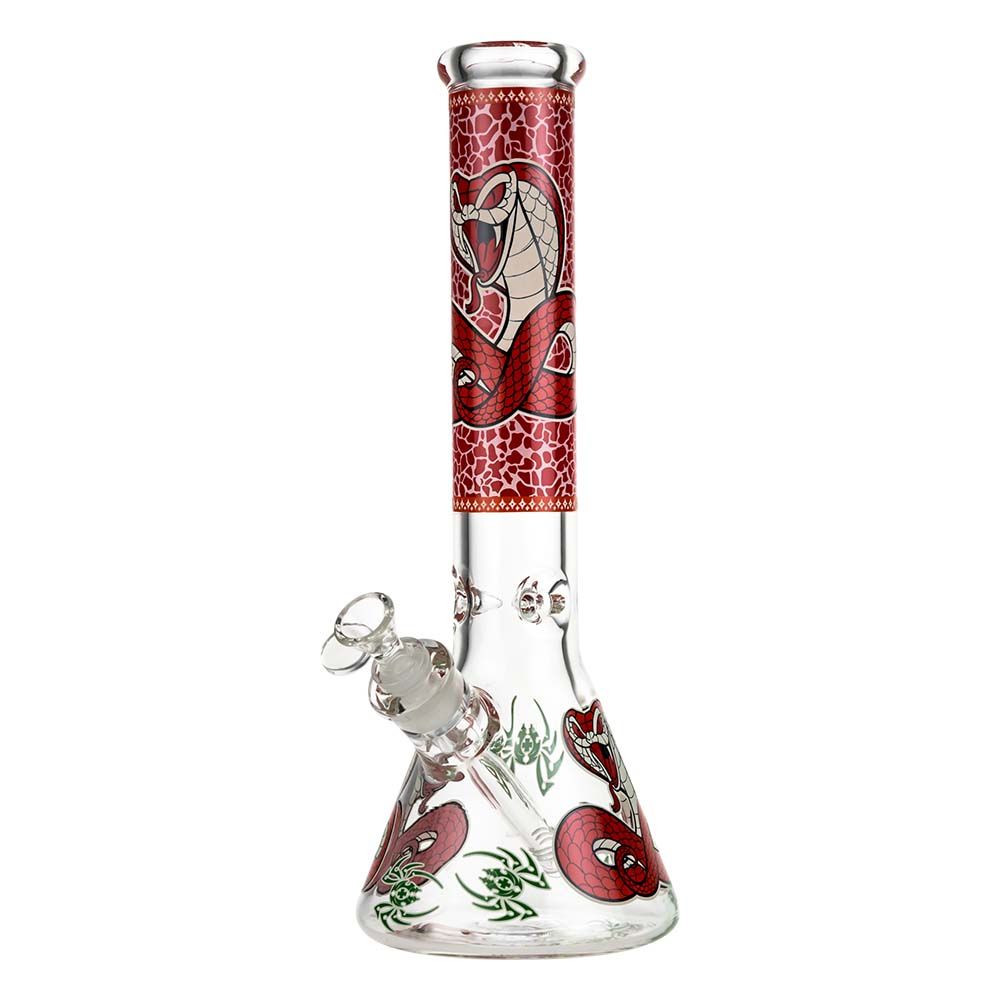 Beaker Ice Bong with Glow in the Dark Cobra Print | Red | Side view 1