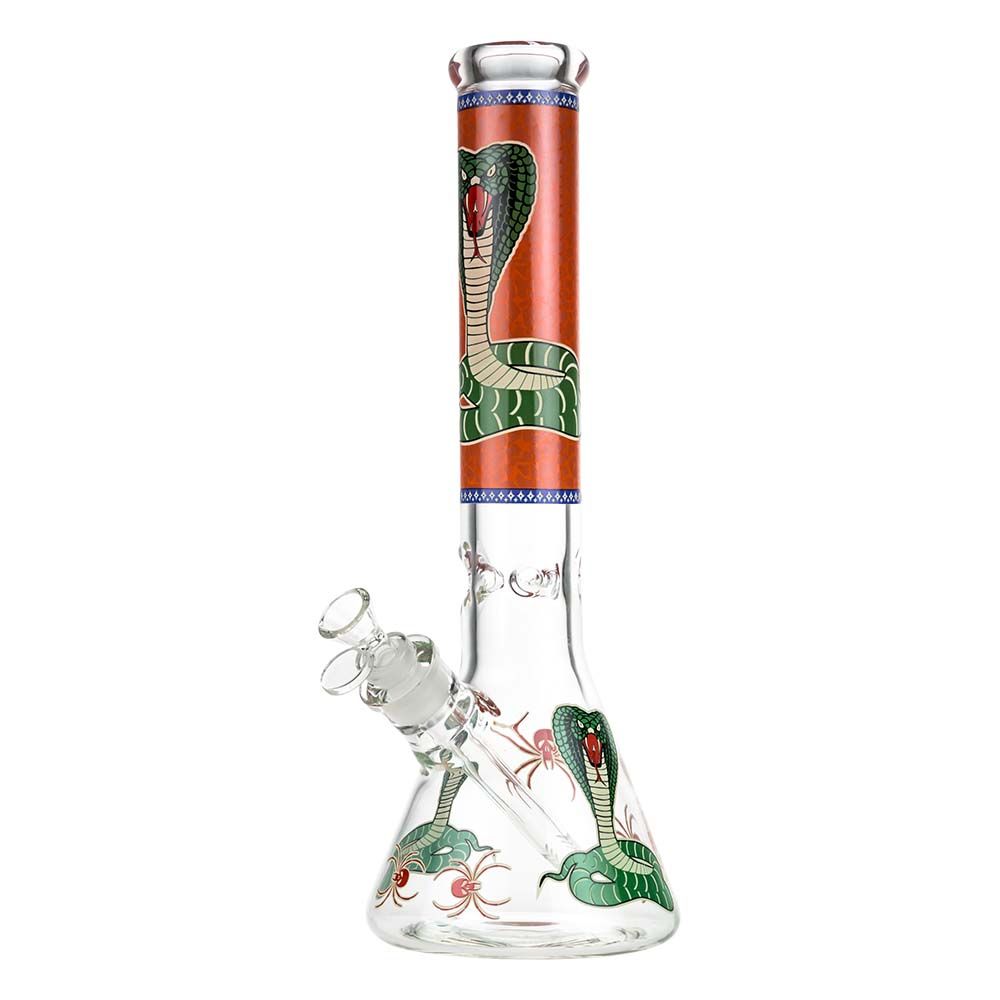 Beaker Ice Bong with Glow in the Dark Cobra Print | Orange | Side view 1
