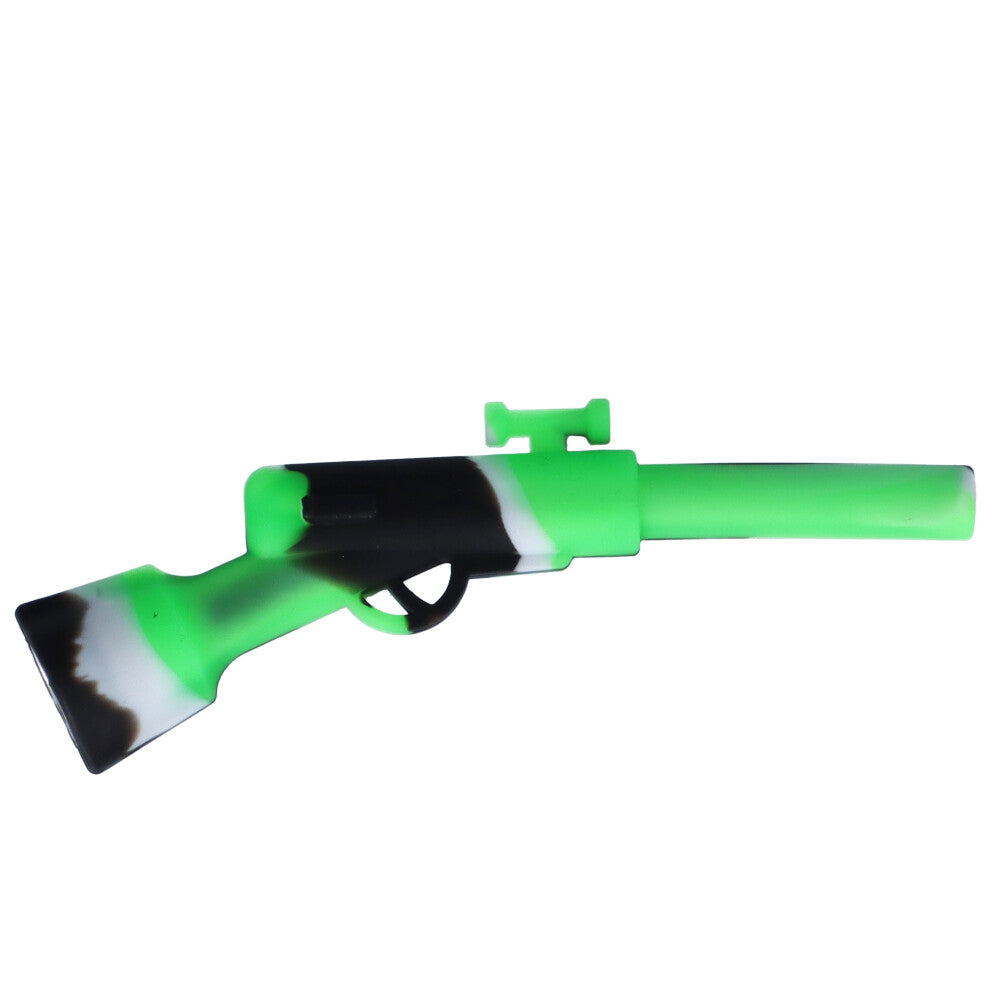 Silicone Shotgun Hand Pipe with Insert Glass Bowl | Black/Green/White