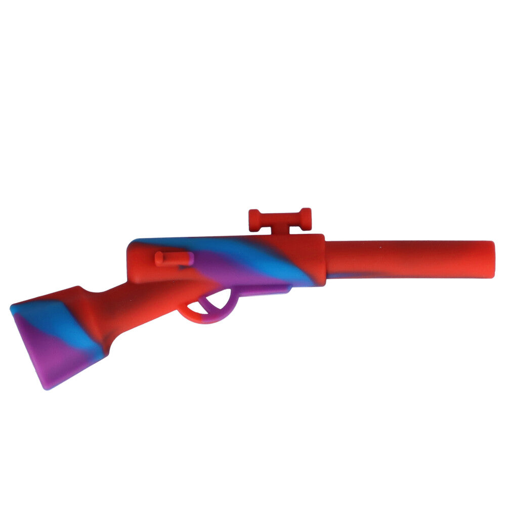 Silicone Shotgun Hand Pipe with Insert Glass Bowl | Red/Blue/Purple