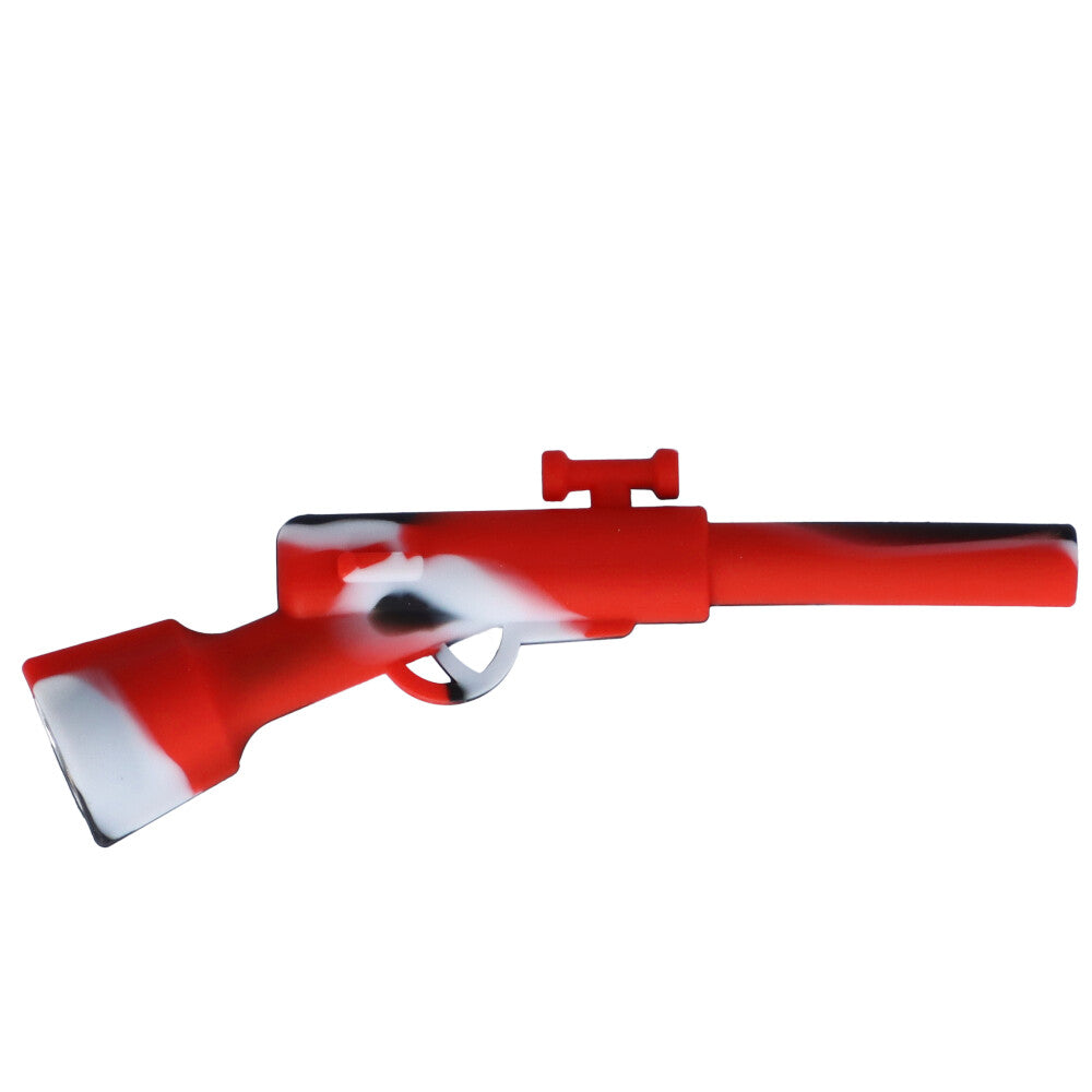 Silicone Shotgun Hand Pipe with Insert Glass Bowl | Red/White/Black