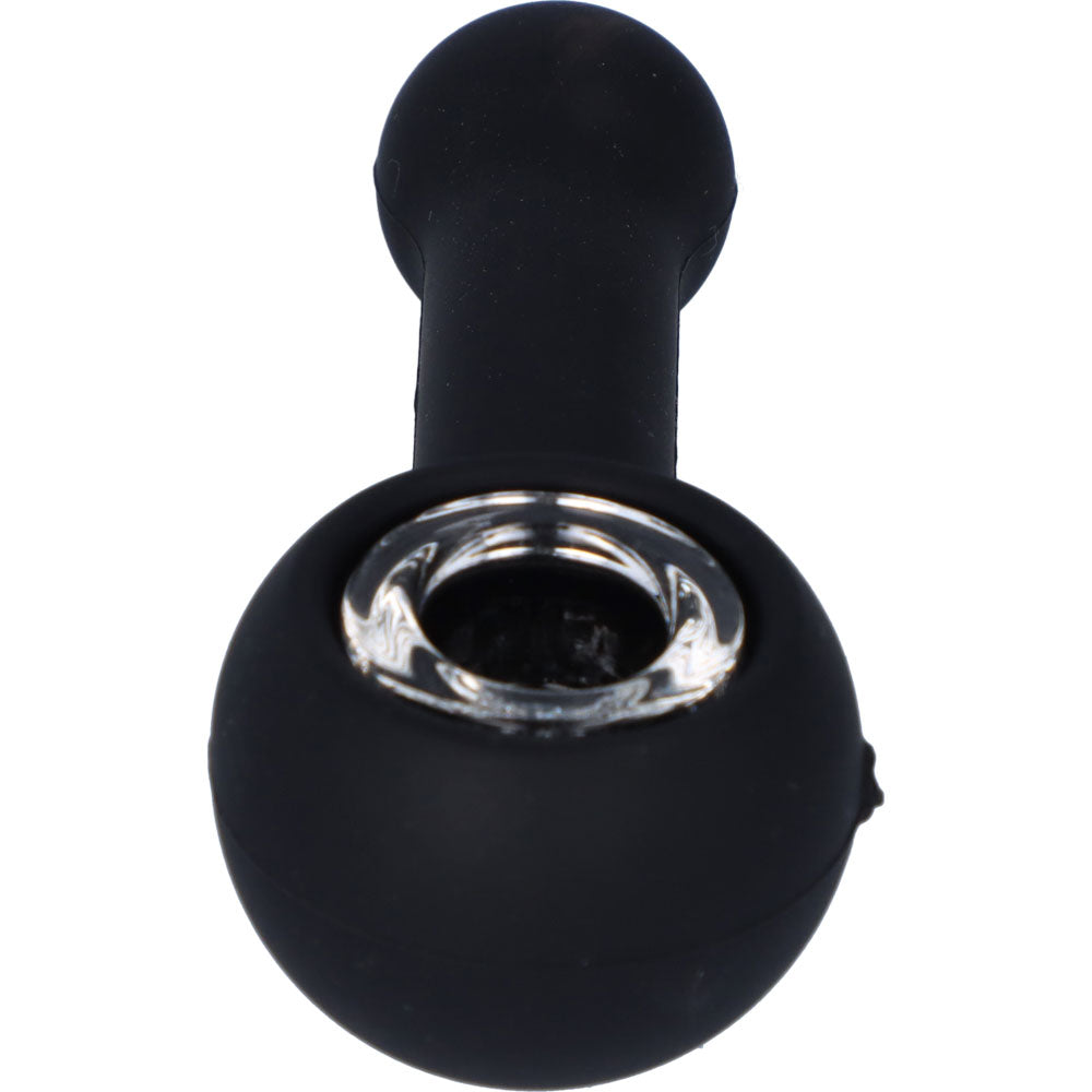 Silicone Spoon Pipe with Glass Bowl | 4.5 Inch | Black | front view
