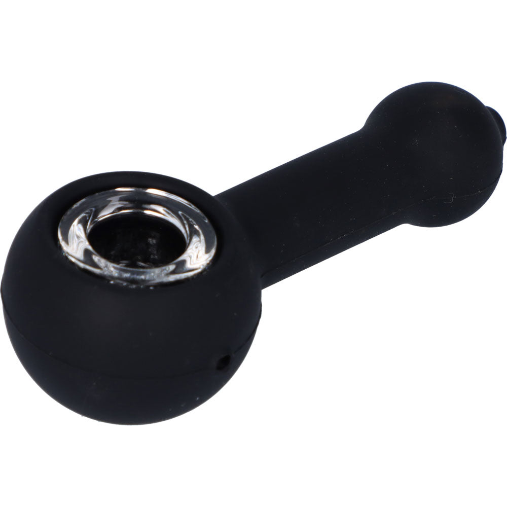 Silicone Spoon Pipe with Glass Bowl | 4.5 Inch | Black | side view 1