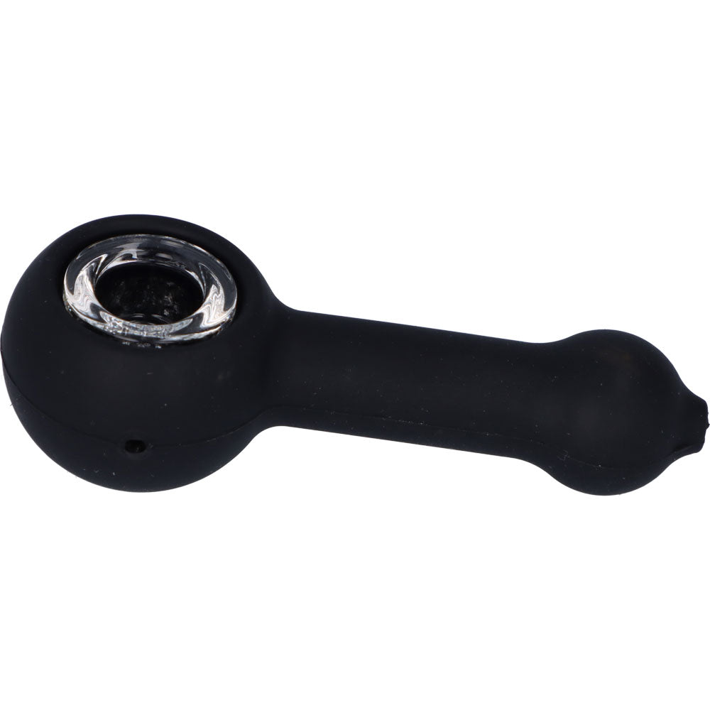 Silicone Spoon Pipe with Glass Bowl | 4.5 Inch | Black | side view 2