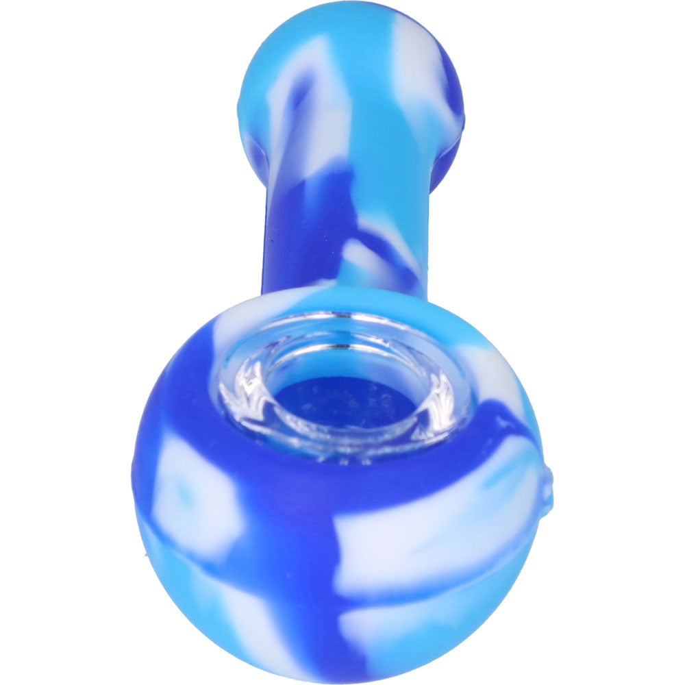 Silicone Spoon Pipe with Glass Bowl | 4.5 Inch | Blue | front view