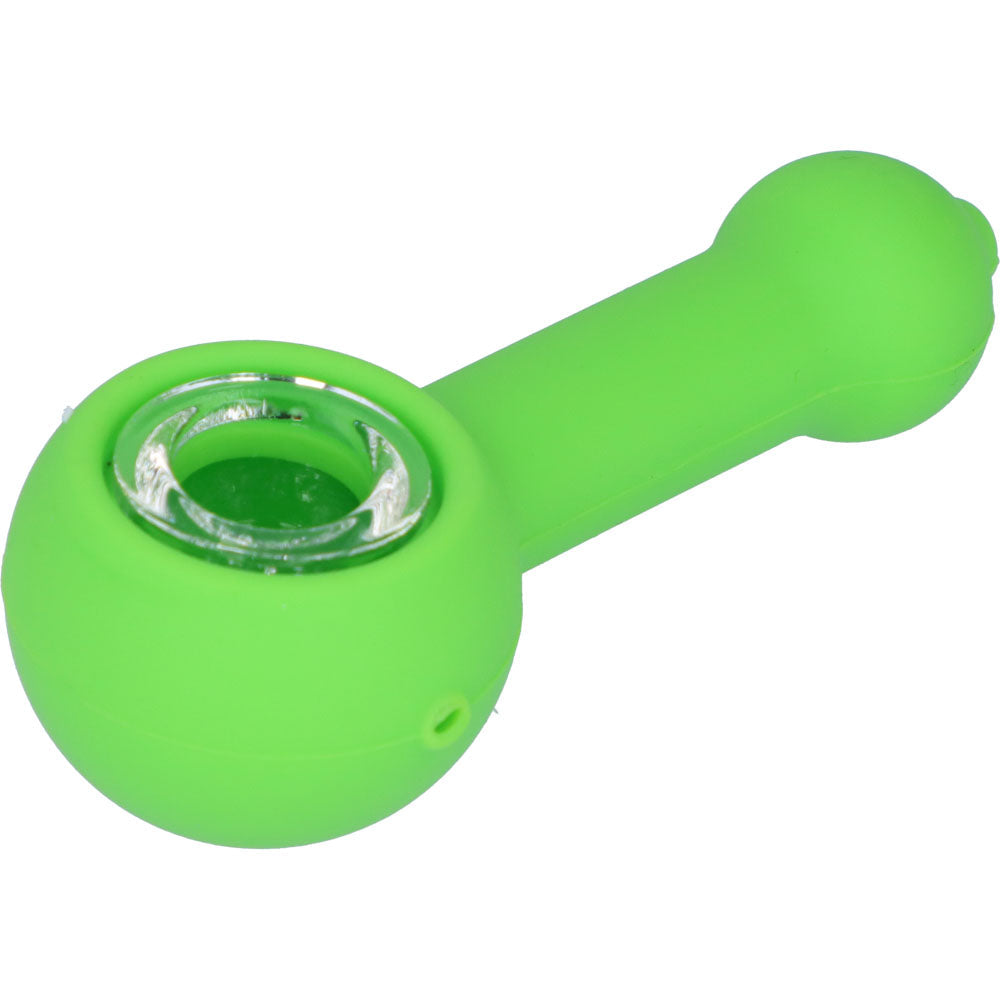 Silicone Spoon Pipe with Glass Bowl | 4.5 Inch | Green | side view 1