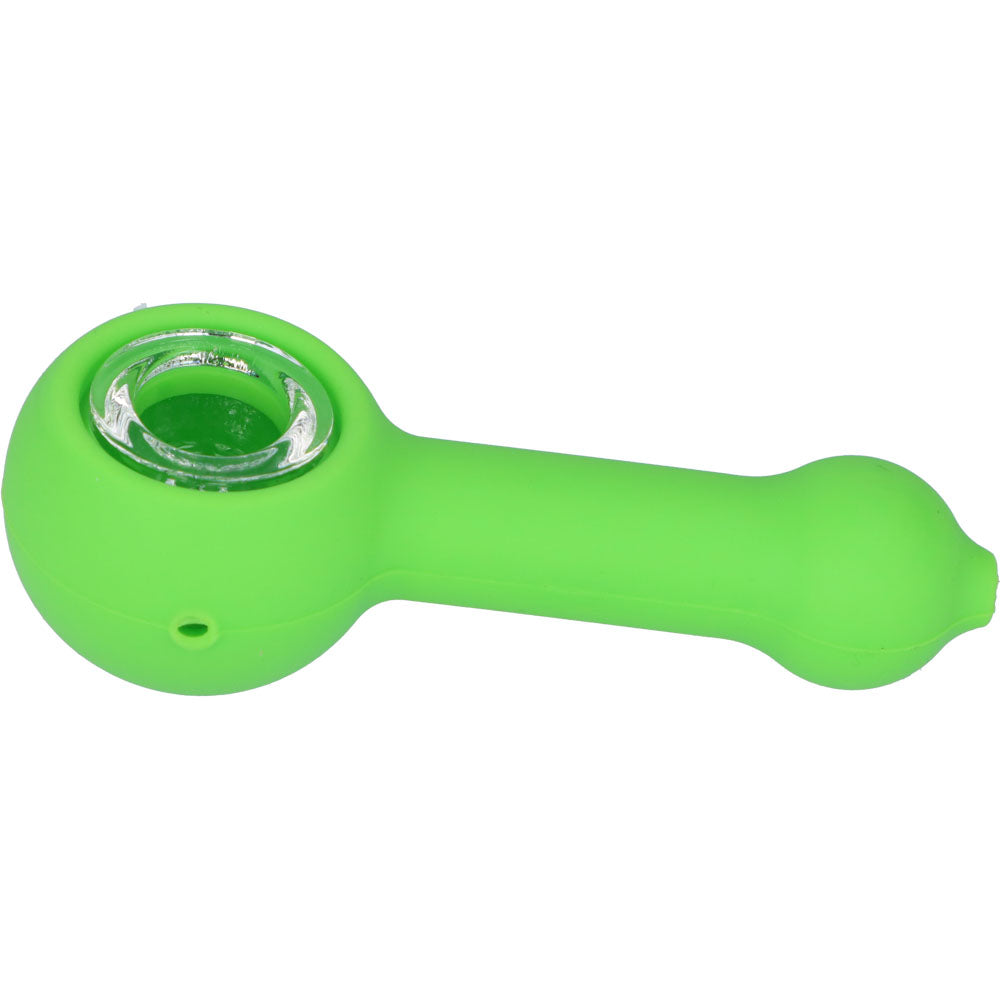 Silicone Spoon Pipe with Glass Bowl | 4.5 Inch | Green | side view 2