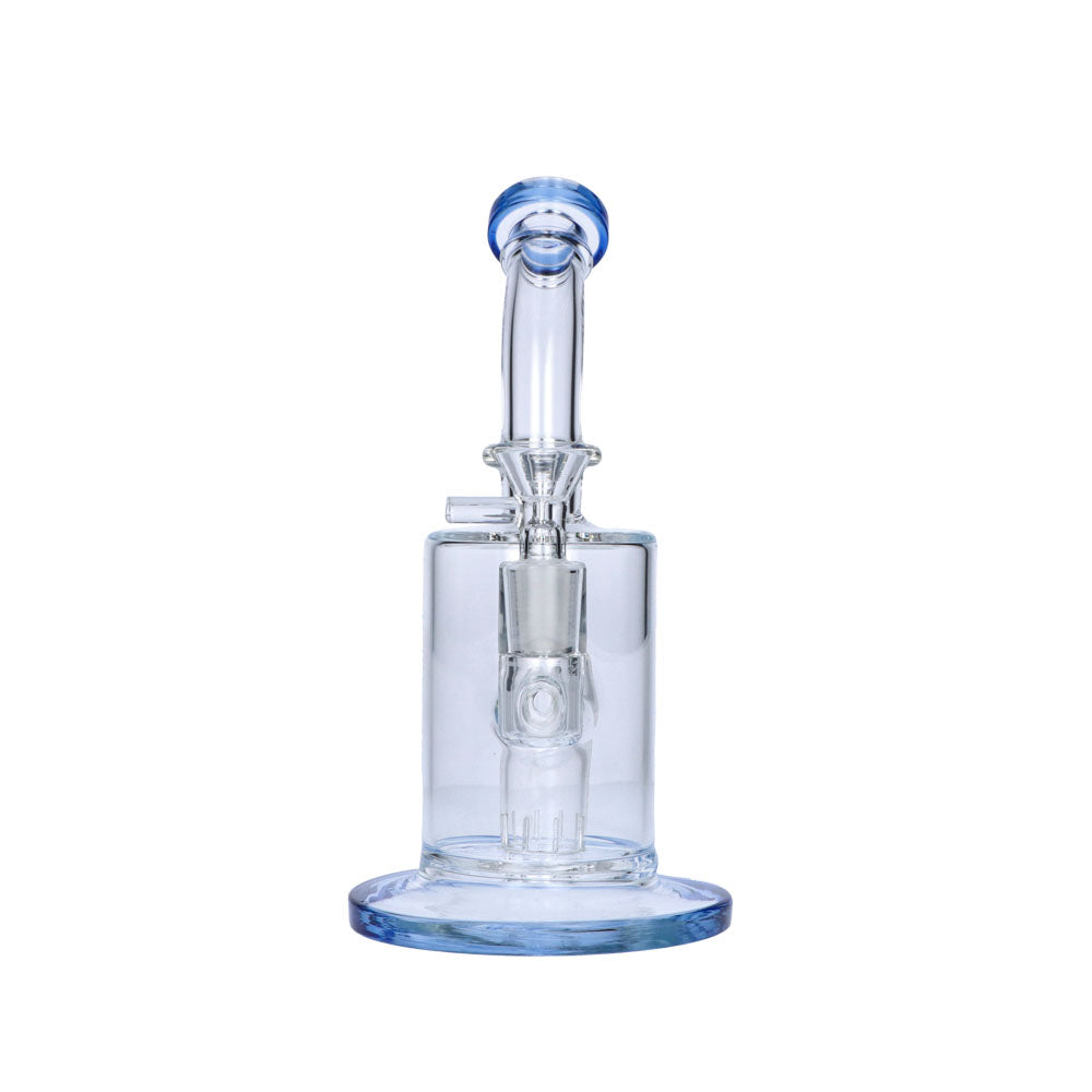 Glass Bubbler with Slitted Perc | 9 Inch | Blue | front view