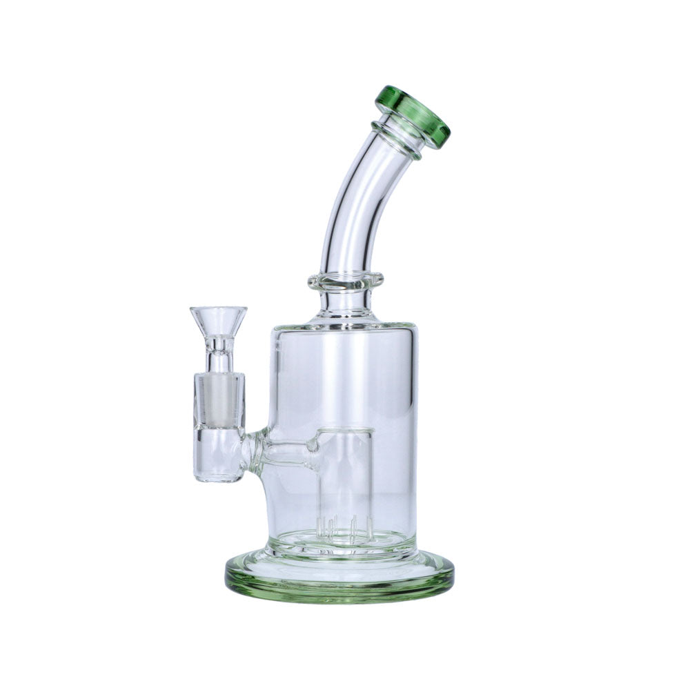 Glass Bubbler with Slitted Perc | 9 Inch | Green | side view 3