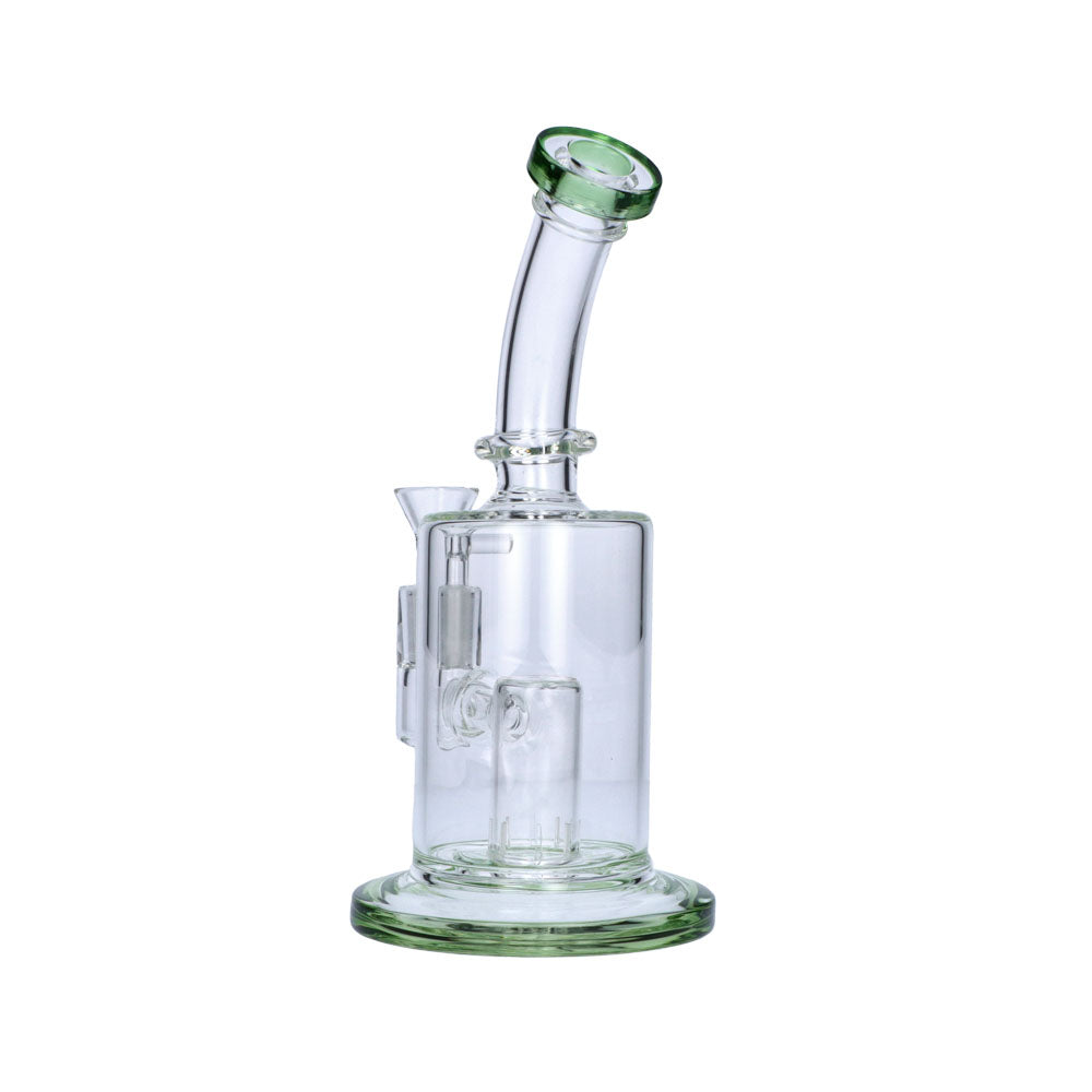 Glass Bubbler with Slitted Perc | 9 Inch | Green | side view 4