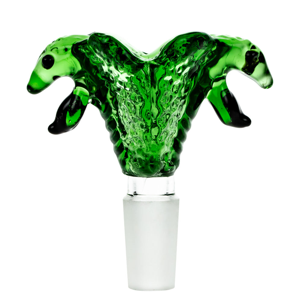 Glass Double Cobra Head Bowl | Green | 14.5mm