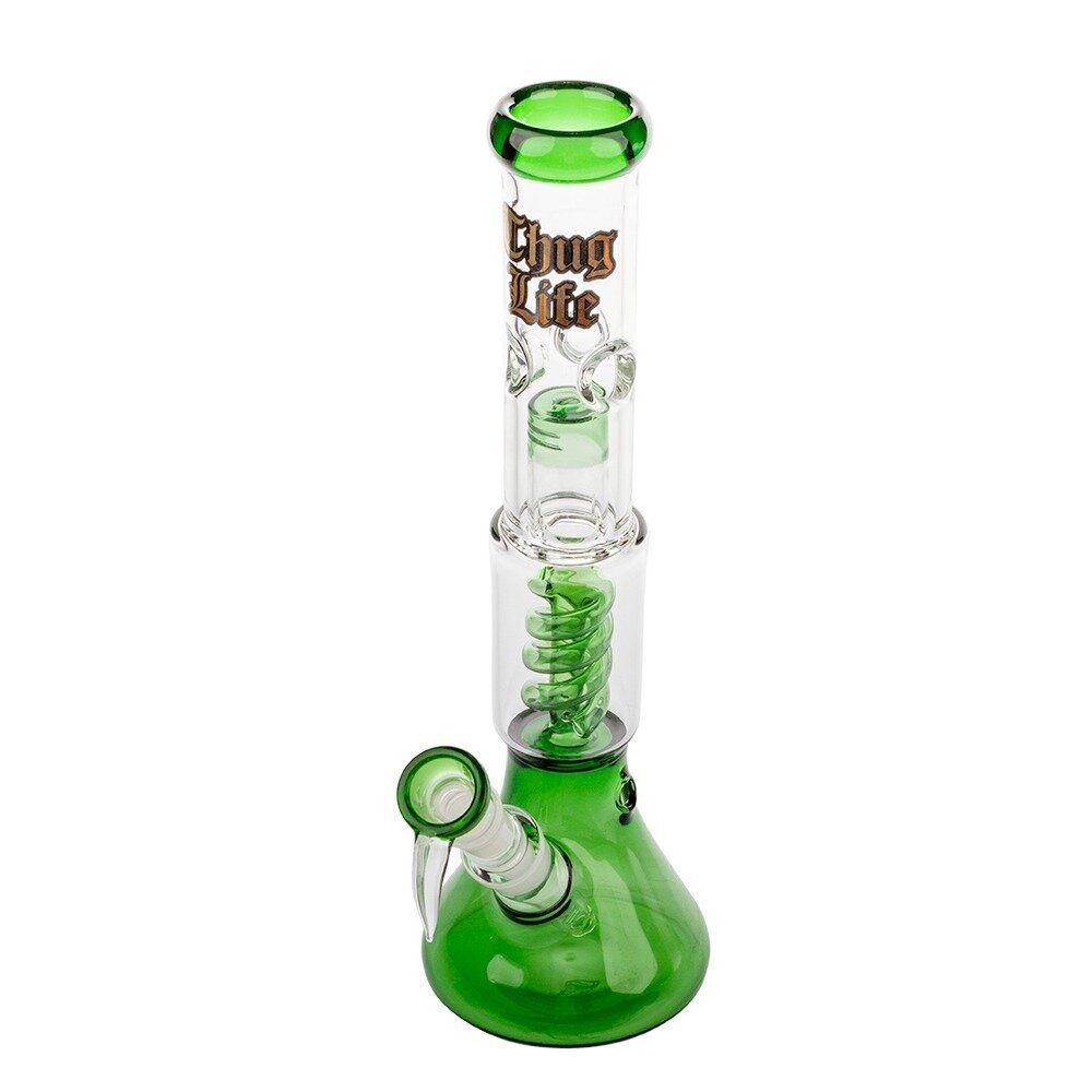 Thug Life OG Series V2 Beaker Base Spiral Perc Ice Bong | Green | Side view 2