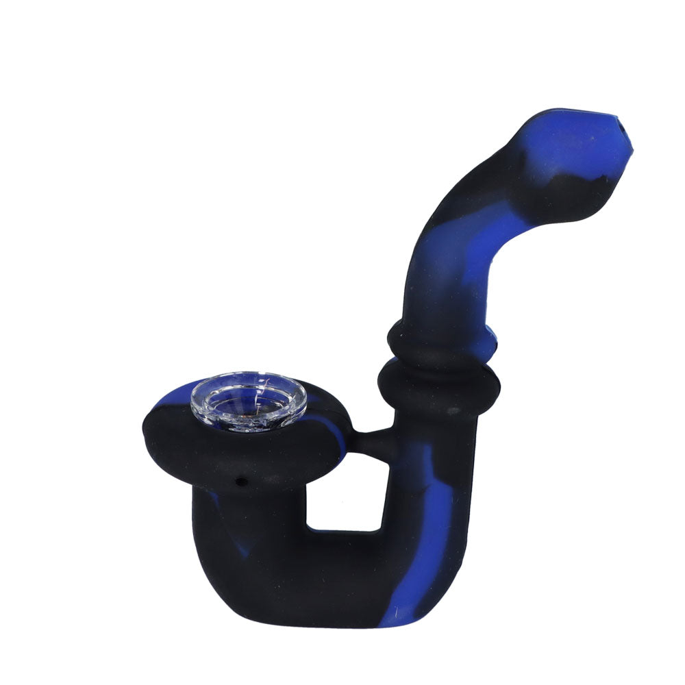 Silicone Sherlock Pipe with Glass Bowl | Random Color | Blue | side view 2