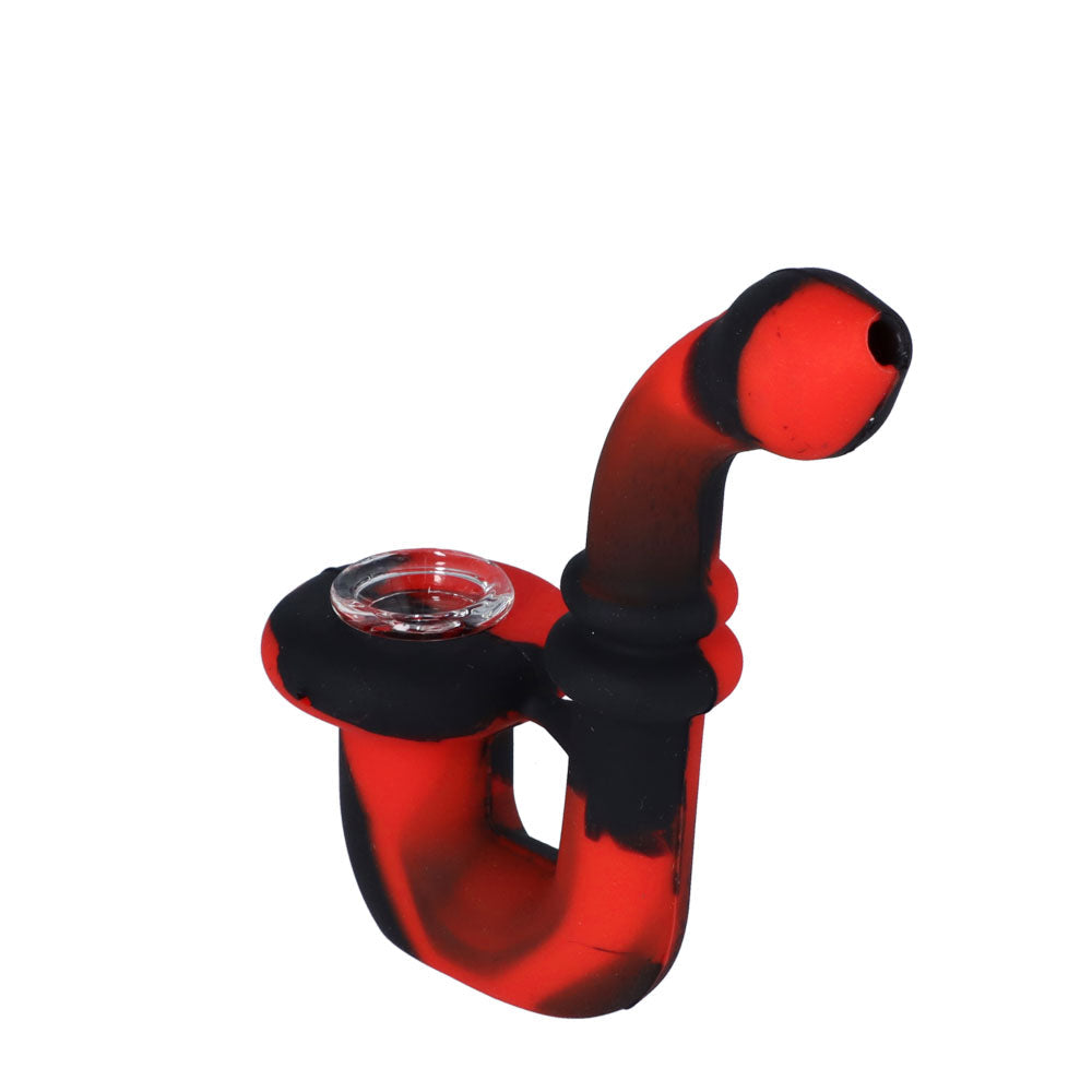 Silicone Sherlock Pipe with Glass Bowl | Random Color | Red | side view 3