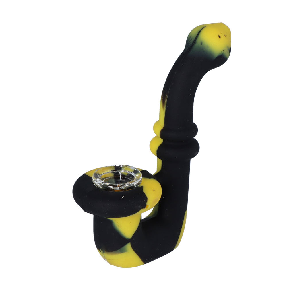 Silicone Sherlock Pipe with Glass Bowl | Random Color | Black/Yellow | side view 1