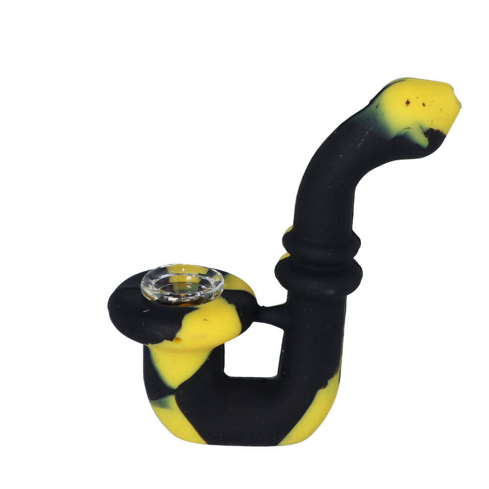 Silicone Sherlock Pipe with Glass Bowl | Random Color | Black/Yellow | side view 2