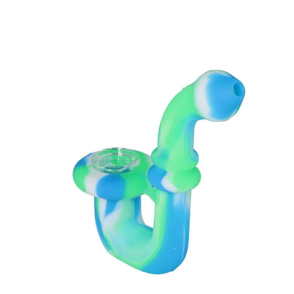 Silicone Sherlock Pipe with Glass Bowl | Random Color | Blue/Green | side view 3