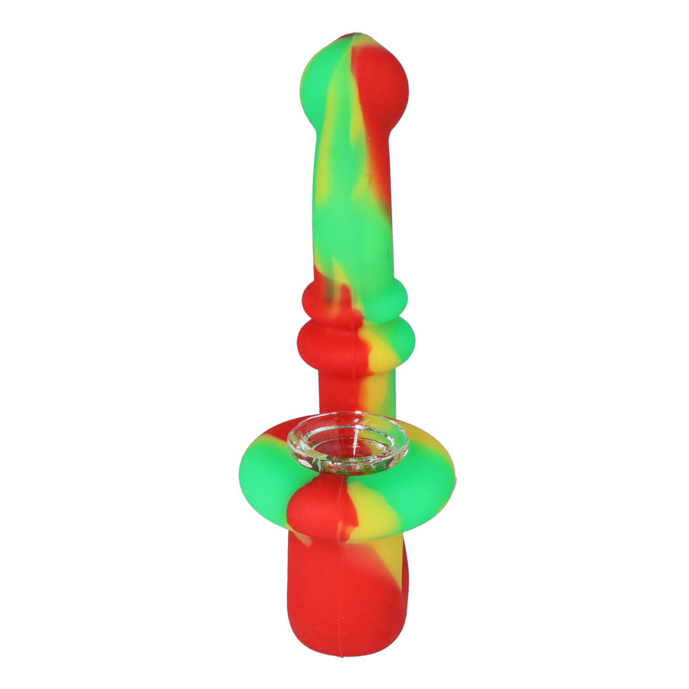 Silicone Sherlock Pipe with Glass Bowl | Random Color | Rasta | front view