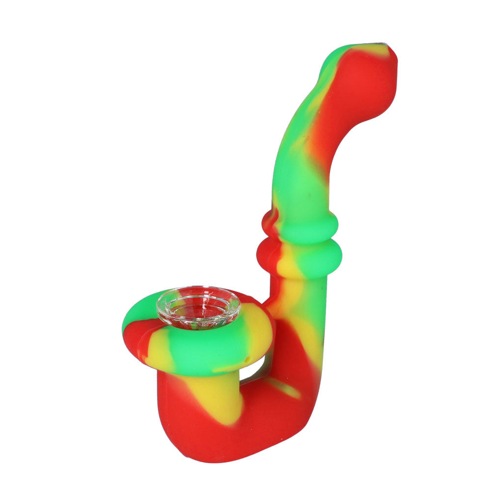 Silicone Sherlock Pipe with Glass Bowl | Random Color | Rasta | side view 1