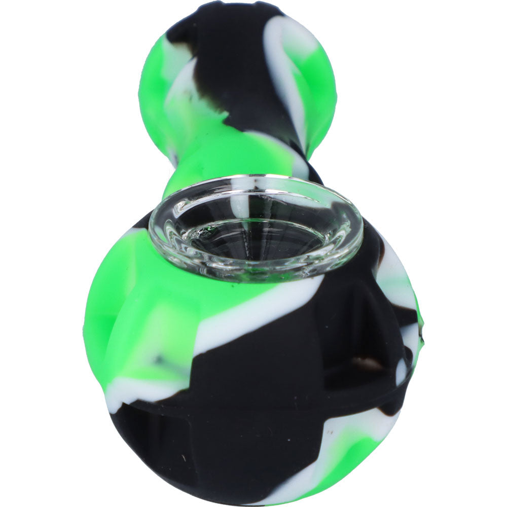Silicone 2 in 1 Pipe with Metal Dab Tool | Random Color | Green/Black | front view
