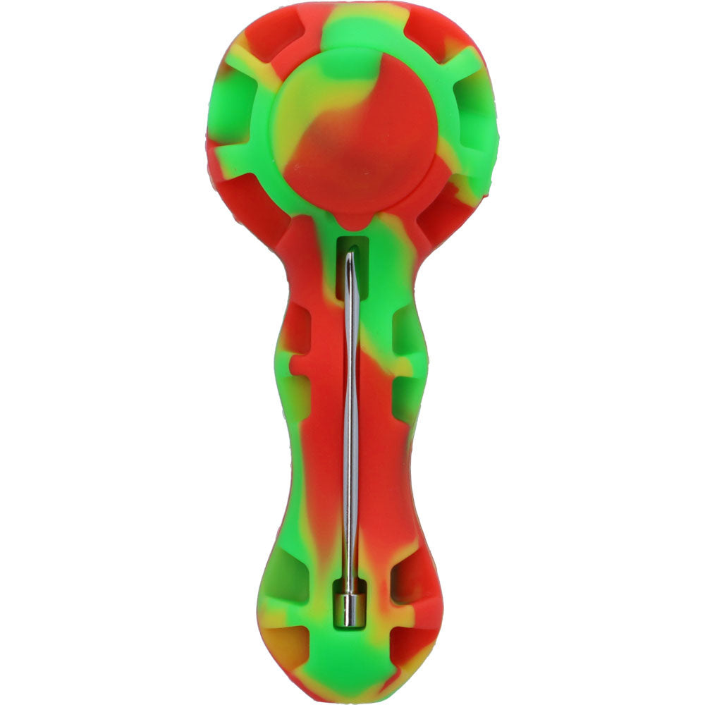 Silicone 2 in 1 Pipe with Metal Dab Tool | Random Color | Rasta | bottom view
