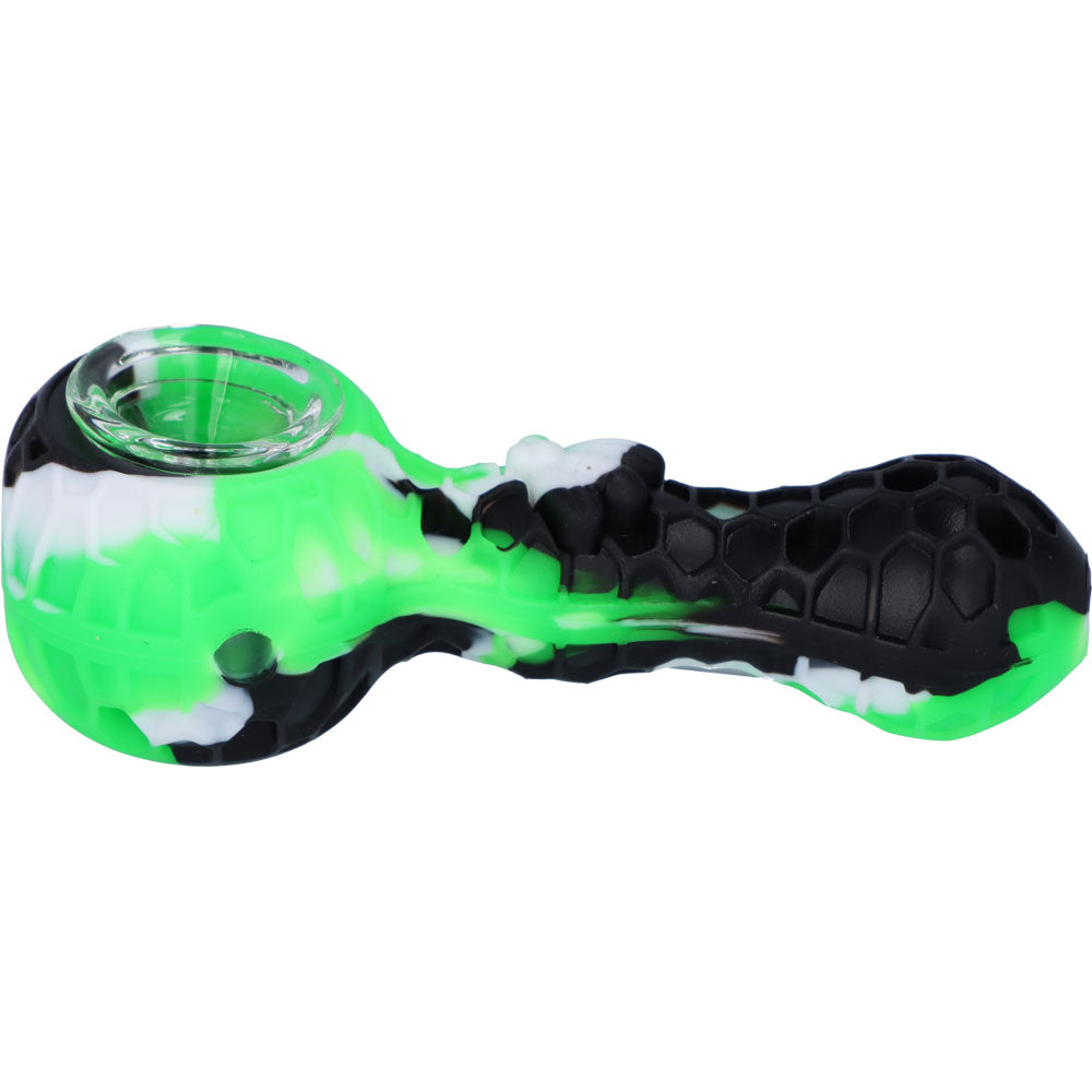Silicone Spoon Pipe with Glass Bowl | 4.5 Inch | Random Multi-Colored | Green | side view 2