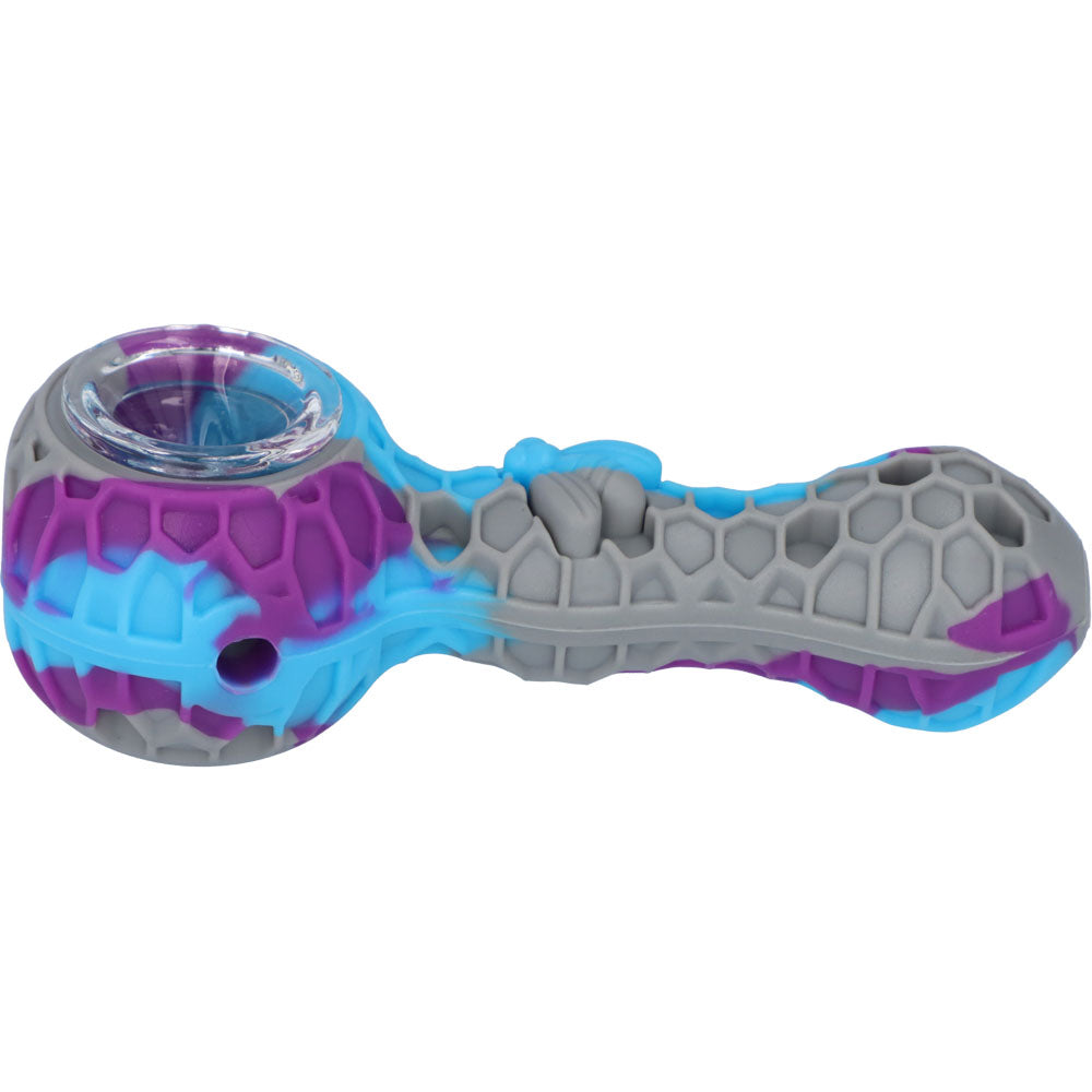 Silicone Spoon Pipe with Glass Bowl | 4.5 Inch | Random Multi-Colored | Grey | side view 2