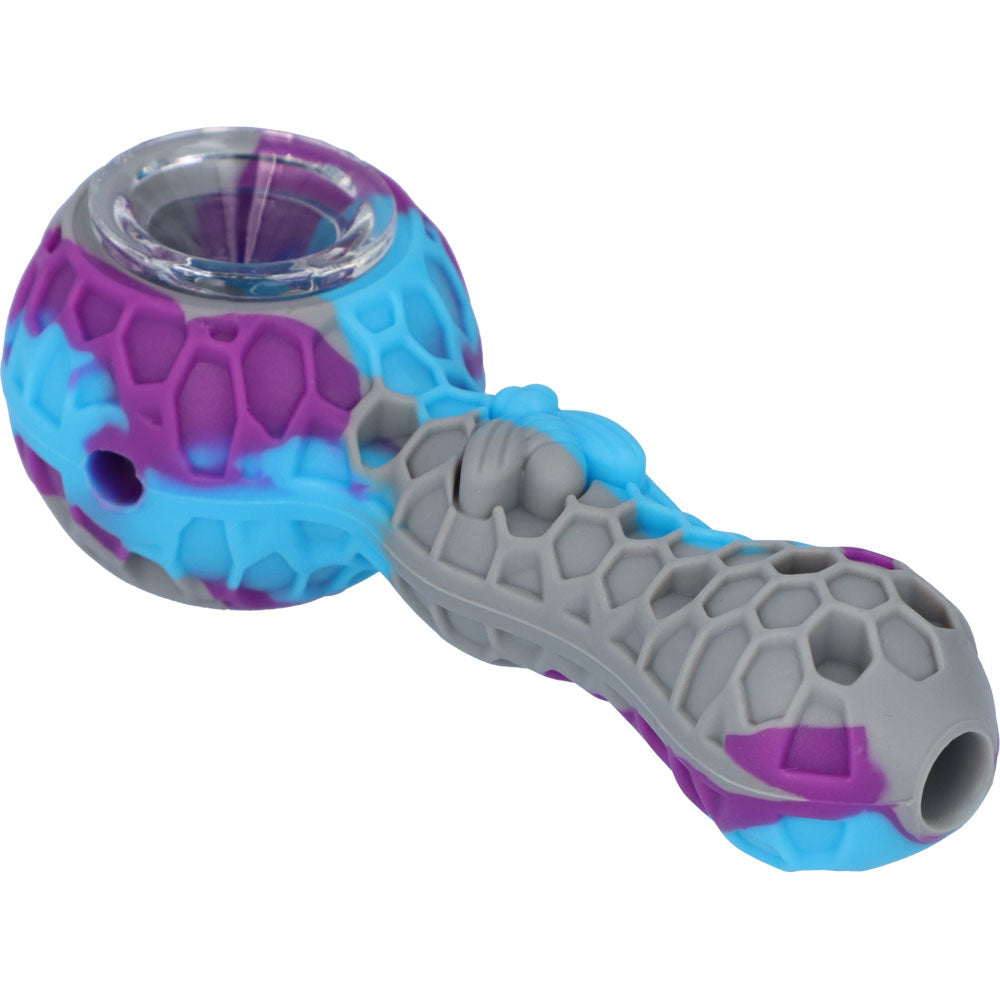 Silicone Spoon Pipe with Glass Bowl | 4.5 Inch | Random Multi-Colored | Grey | side view 3