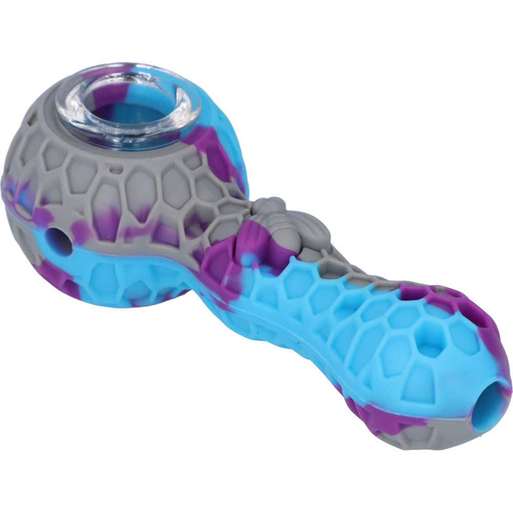 Silicone Random Color Spoon Pipe with Glass Bowl | 4.5 Inch | Grey | side view 3