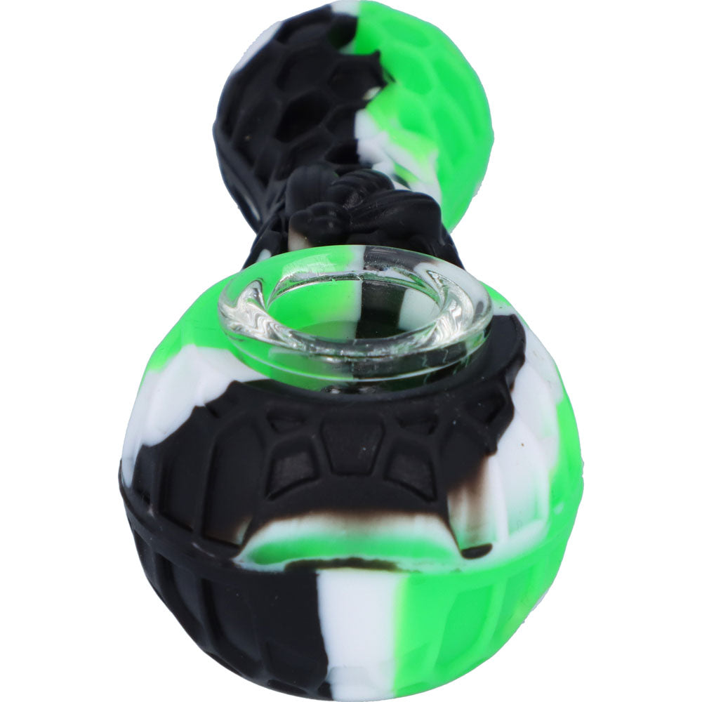 Silicone Random Color Spoon Pipe with Glass Bowl | 4.5 Inch | Green | front view