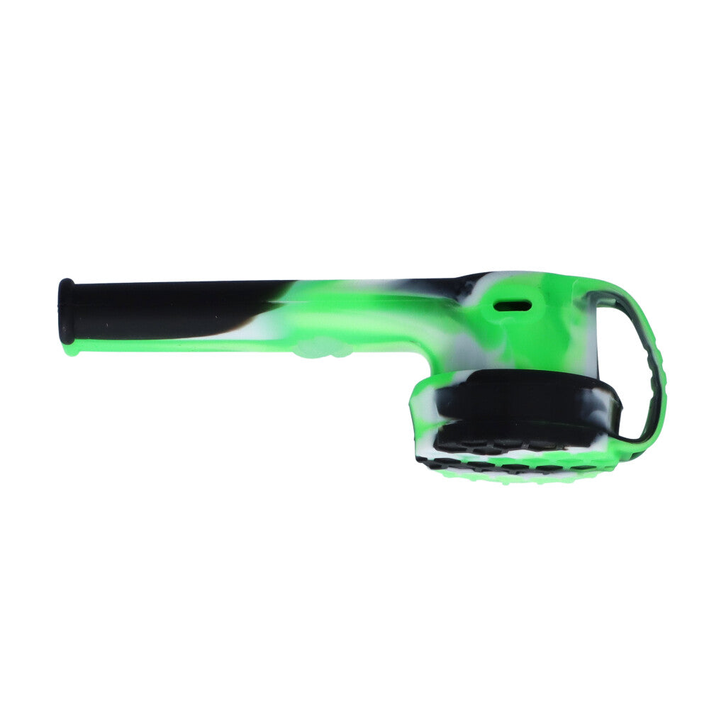 Silicone Spoon Pipe with Glass Bowl and Silicone Lid | Black/Green/White - Side View