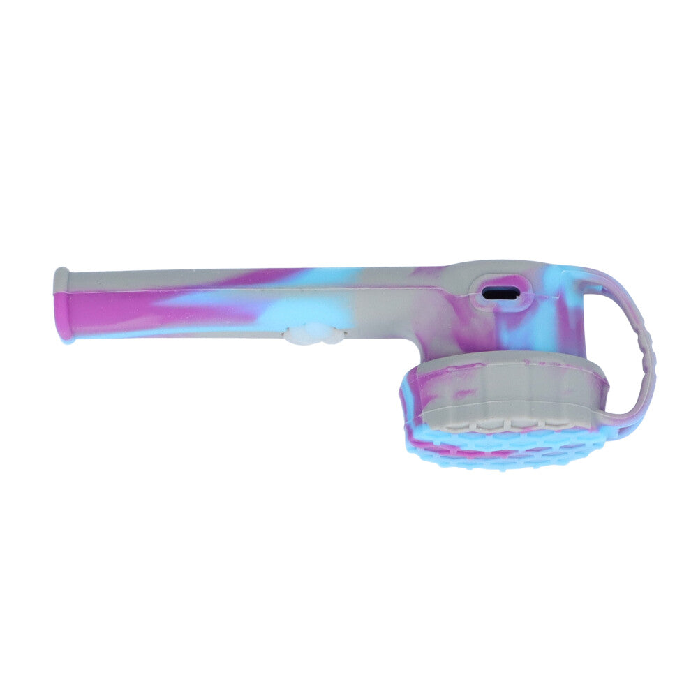 Silicone Spoon Pipe with Glass Bowl and Silicone Lid | Grey/Blue/Purple - Side View