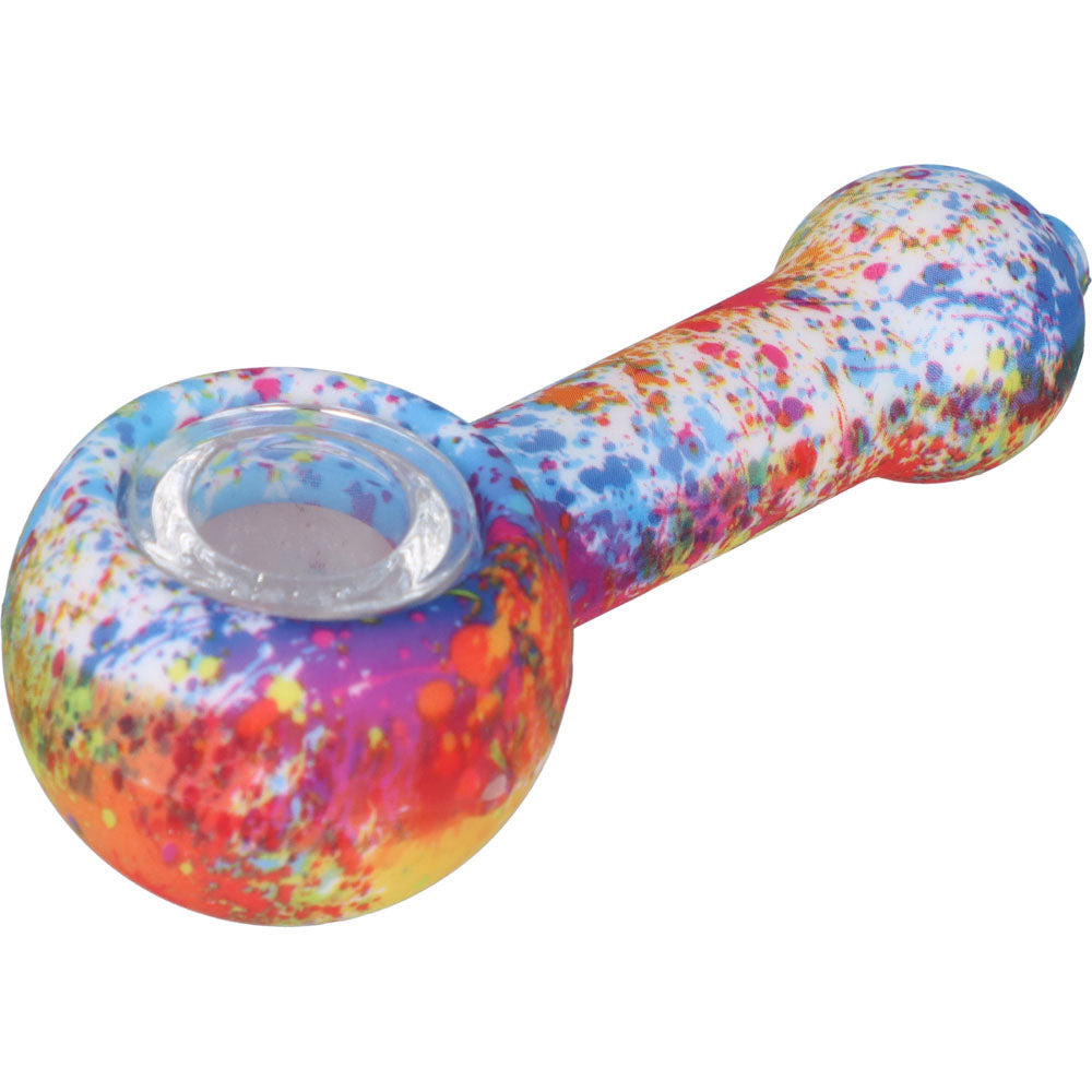 Silicone Spoon Pipe with Glass Bowl | Random Multi-Color | 4.5 Inch | Paint | side view 1