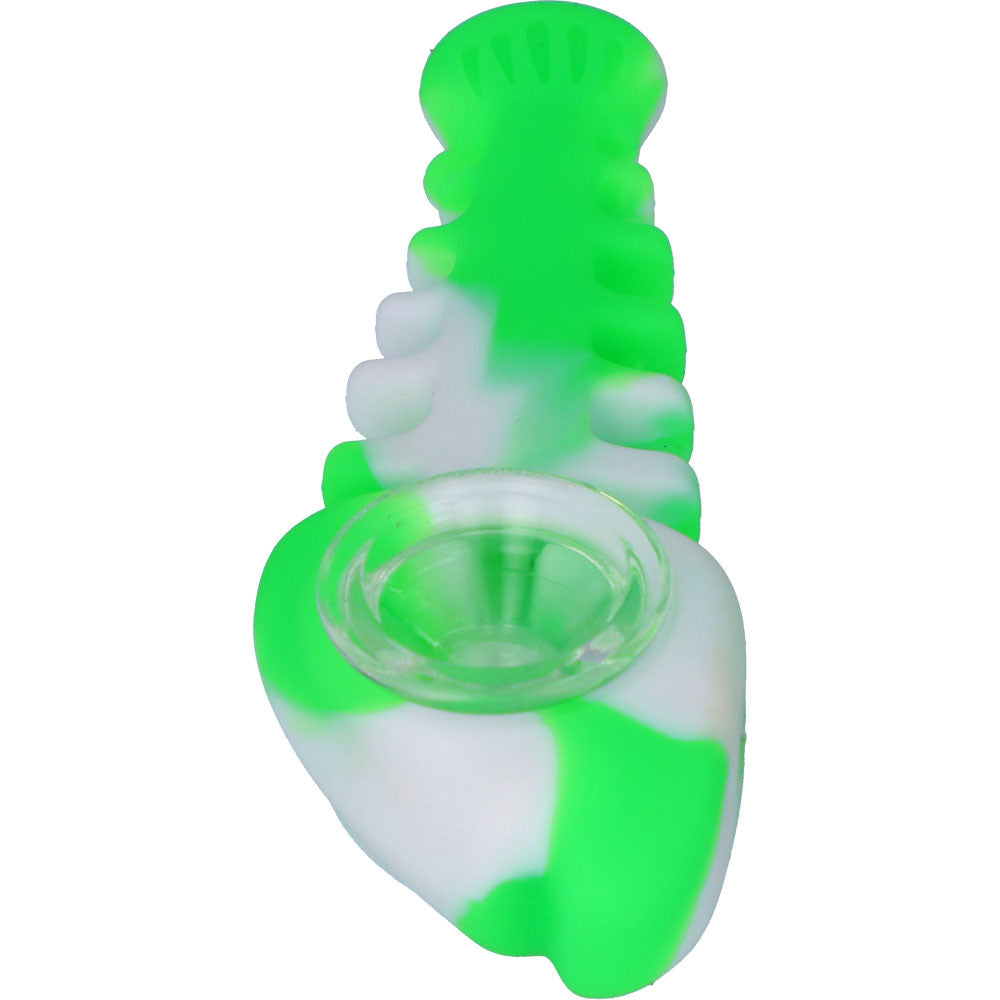 Silicone Fish Bone Hand Pipe with Glass Bowl  | Green  | front view
