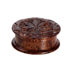 Rosewood Herb Grinder Carved Pot Leaf Lid | 2-part | 35mm wide