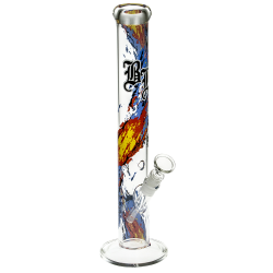 Black Leaf Flames Glass Bong - Side View 1