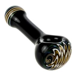 G-Spot Black Glass Spoon Pipe with Multicolored Reversals