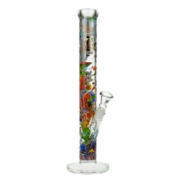 Black Leaf Mushroom Tree Straight Tube Glass Bong | Clear